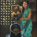 Religious oil painting titled 'Devotee', 36x48 inches, by artist Kamal Rao on Canvas