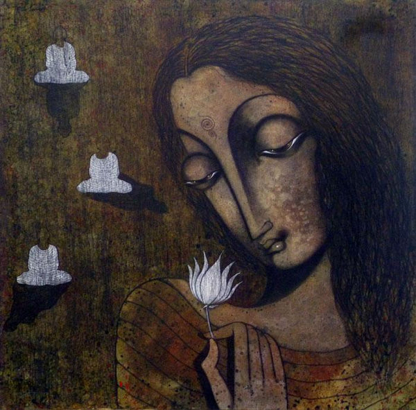 Devotee Of Buddha Painting by Manoj Aher | ArtZolo.com