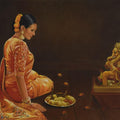 Religious oil painting titled 'Devotion', 42x34 inches, by artist Kamal Rao on Canvas