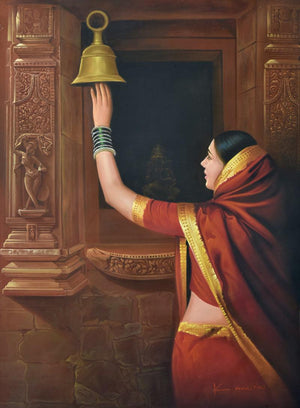 Religious oil painting titled 'Devotion', 36x48 inches, by artist Kamal Rao on Canvas