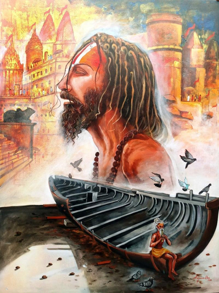 Devotion Of Banaras Ghat Painting by Arjun Das | ArtZolo.com