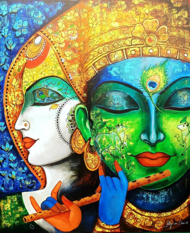 Devotion Of Krishna 3 Painting by Arjun Das | ArtZolo.com
