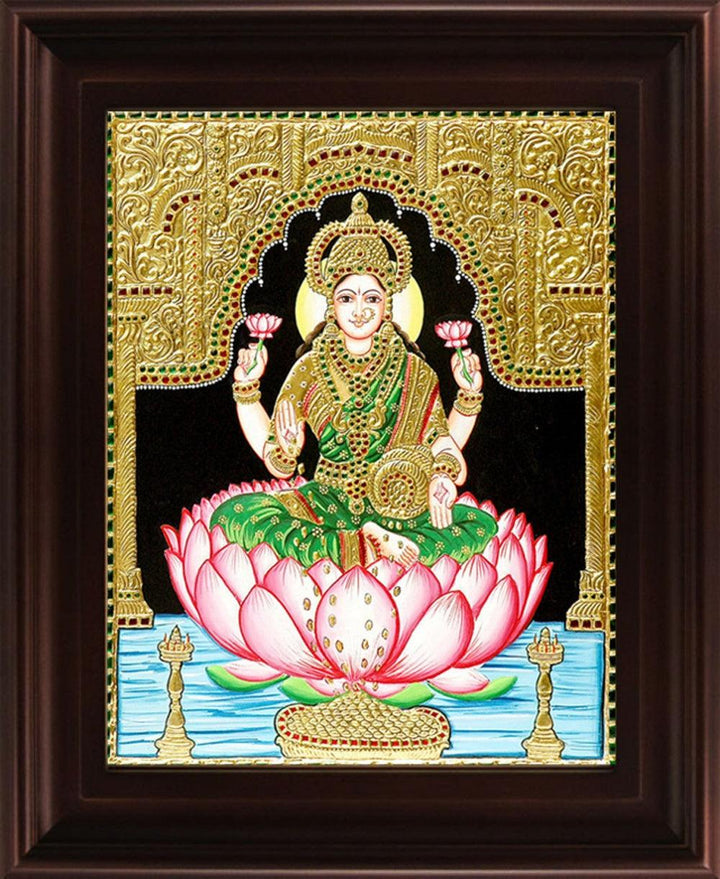 Dhana Lakshmi Tanjore Painting 1 Traditional Art by Myangadi | ArtZolo.com