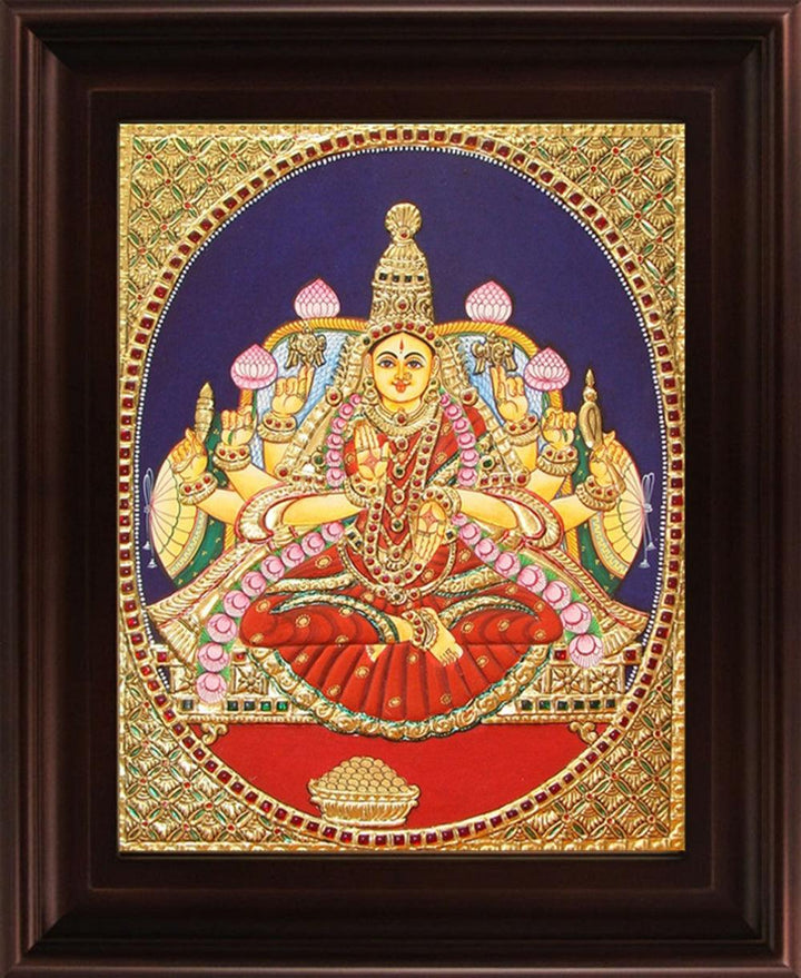 Dhana Lakshmi Tanjore Painting 3 Traditional Art by Myangadi | ArtZolo.com