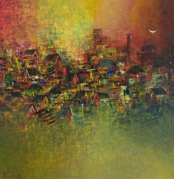 Distance View Of My Village Painting by M Singh | ArtZolo.com