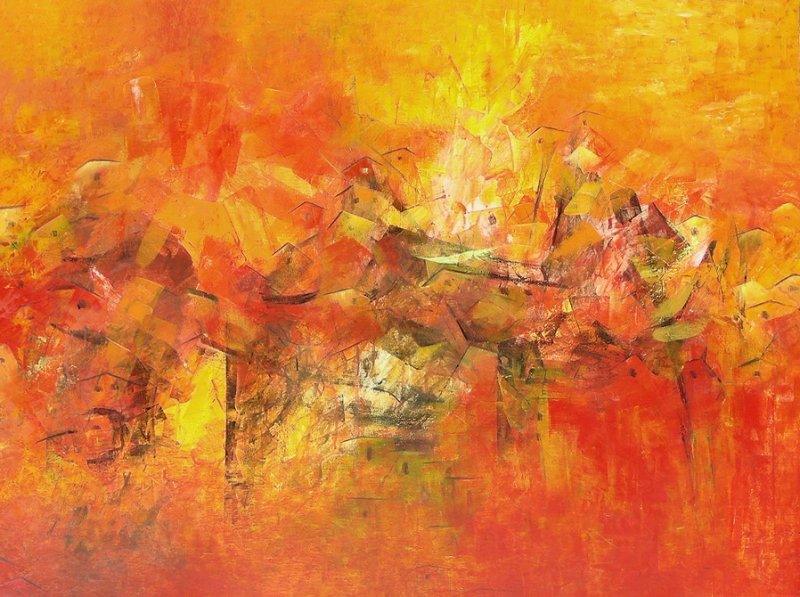 Abstract acrylic painting titled 'Distant View', 36x48 inches, by artist M Singh on Canvas