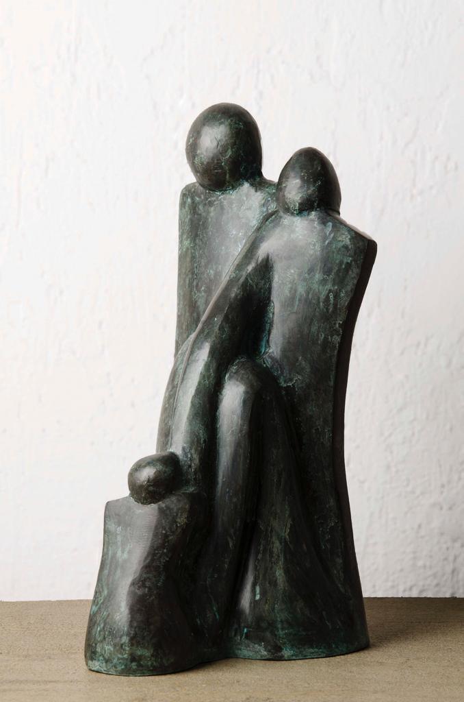 Figurative sculpture titled 'Divine Bond', 16x10x9 inches, by artist Renu Khandelwal on Bronze
