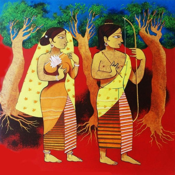 Divine Couple Painting by Prakash Pore | ArtZolo.com
