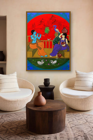 Divine Couple (The Flute's Enchantment) by artist Chetan Katigar displayed in a Boutique gallery