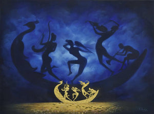 Music mixed media painting titled 'Divine Music', 48x36 inches, by artist Durshit Bhaskar on Canvas