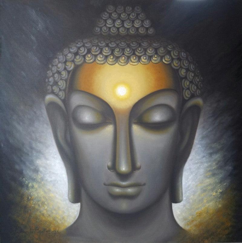 Religious oil painting titled 'Divine Soul', 42x42 inches, by artist Madhumita Bhattacharya on Canvas