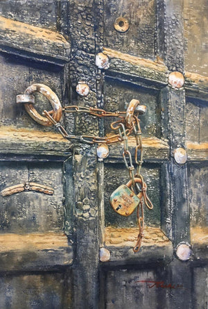 Still-life watercolor painting titled 'Door', 22x15 inches, by artist Nishikant Palande on Paper