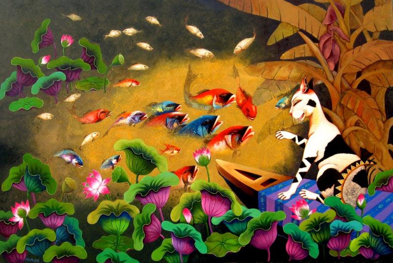 Animals acrylic painting titled 'Dream 2', 48x72 inches, by artist Nur Ali on Canvas
