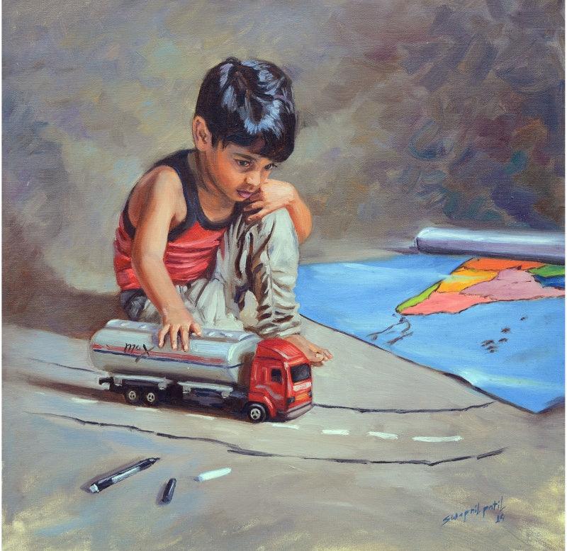 Figurative oil painting titled 'Dream', 24x24 inches, by artist Swapnil Patil on Canvas