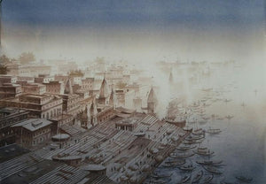Cityscape watercolor painting titled 'Dream City 2', 22x30 inches, by artist Subir Dey on Paper