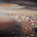 Cityscape acrylic painting titled 'Dream City', 45x72 inches, by artist Subir Dey on Canvas