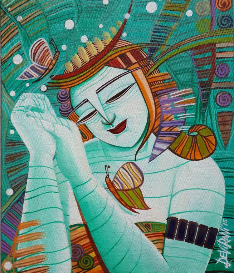 Figurative acrylic painting titled 'Dream I', 10x12 inches, by artist DEVIRANI DASGUPTA on Canvas Board
