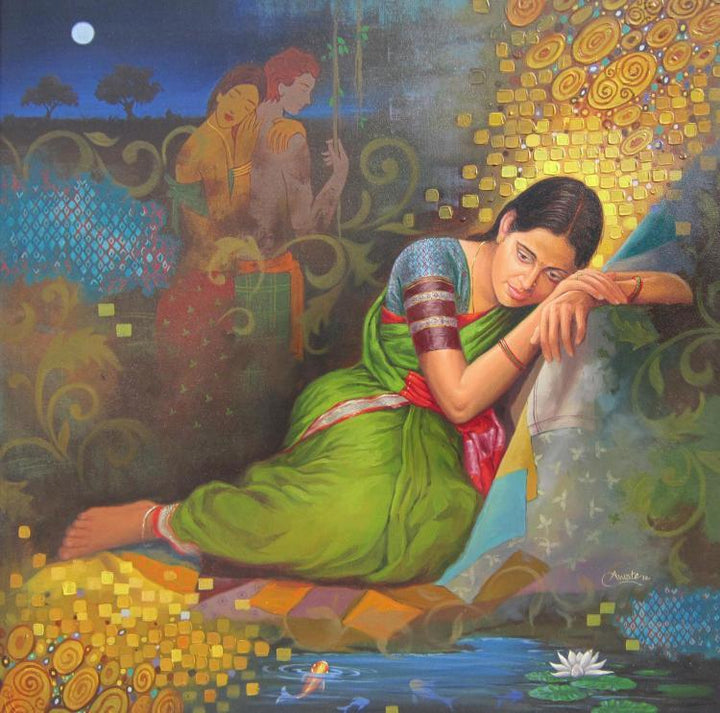 Dreaming Woman Painting by Baburao (Amit) Awate | ArtZolo.com