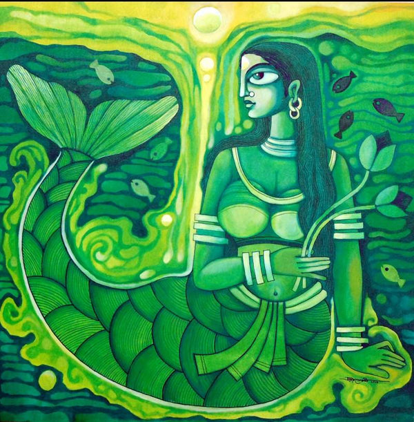 Dreamy Mermaid Painting by Pradip Goswami | ArtZolo.com
