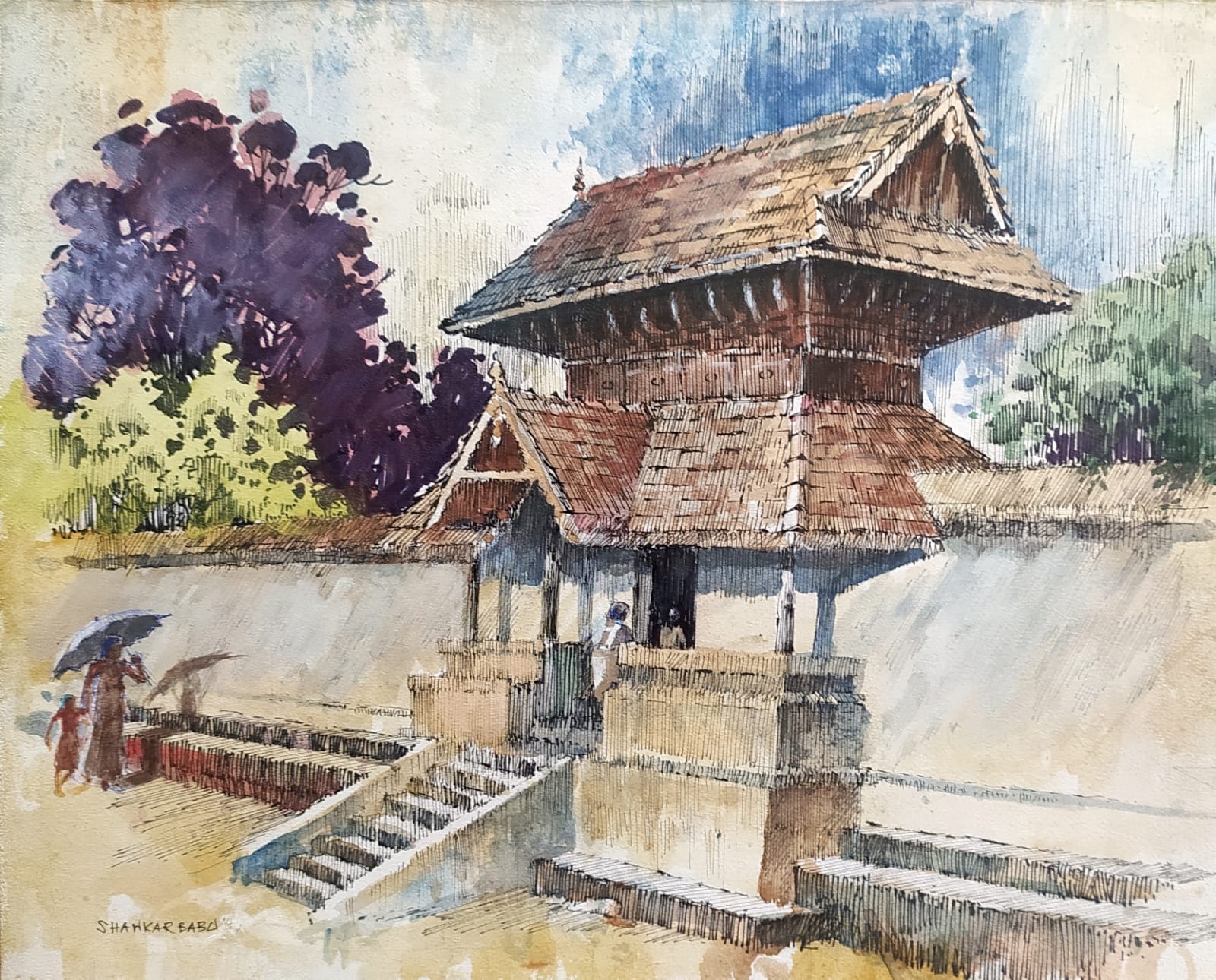 Duplex (Sacred Thresholds: A Pen and Ink Study of a Kerala Temple Entrance)