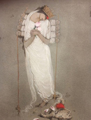 Religious acrylic painting titled 'Durga 2', 48x36 inches, by artist Mintu Mallick on Canvas