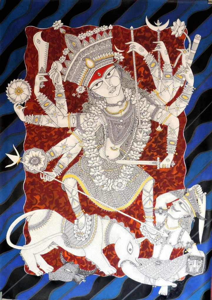 Durga 5 Painting by Samik De | ArtZolo.com