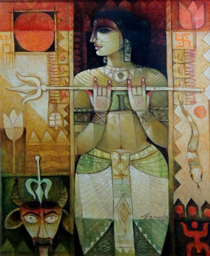 Durga Painting by Arun Samadder | ArtZolo.com