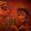 Religious acrylic painting titled 'Durga', 24x24 inches, by artist Sumon Naskar on Canvas
