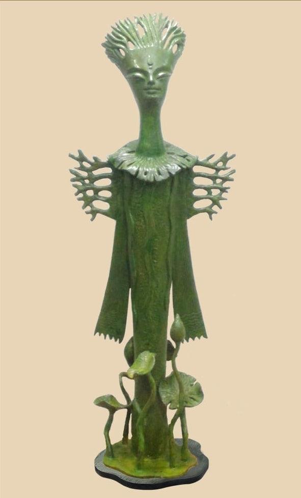 Figurative sculpture titled 'Durga', 36x14x8 inches, by artist Subrata Paul on Bronze