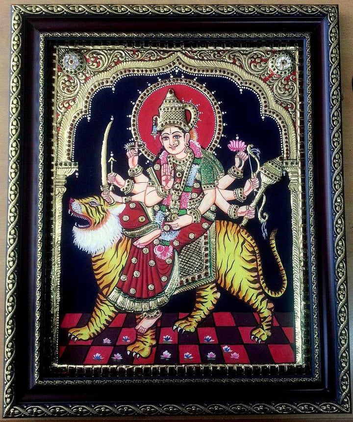 Durga Tanjore Painting Traditional Art by Vani Vijay | ArtZolo.com