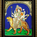 Religious tanjore traditional art titled 'Durga Tanjore Painting', 15x12 inches, by artist VANI VIJAY on Plywood
