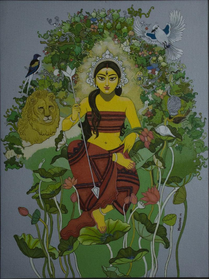 Durga With Nature Painting by Mousumi Pal Majumdar | ArtZolo.com