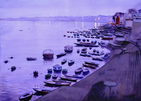Dusk In Varanasi Painting by Ramesh Jhawar | ArtZolo.com