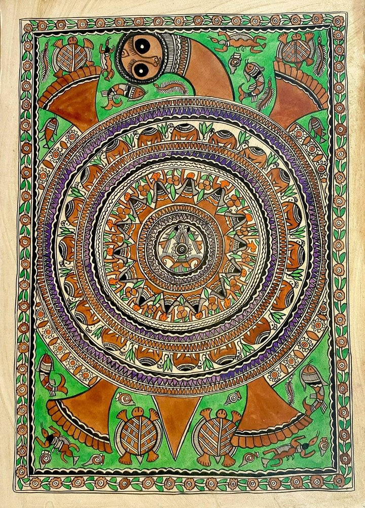 Earth On Tortoise Traditional Art by Chano Devi | ArtZolo.com