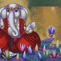 Religious acrylic painting titled 'Ekadanta', 36x60 inches, by artist Sekhar Roy on Canvas