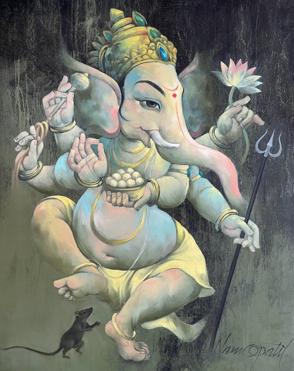 In-situ view of Namdev M Patil's 'Ekadanta' painting in a room