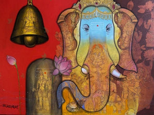 Religious acrylic painting titled 'Ekdant', 36x48 inches, by artist Sachin Kharat on Canvas