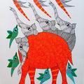 Animals gond traditional art titled 'Elephant 2', 16x12 inches, by artist Choti Gond Artist on Paper