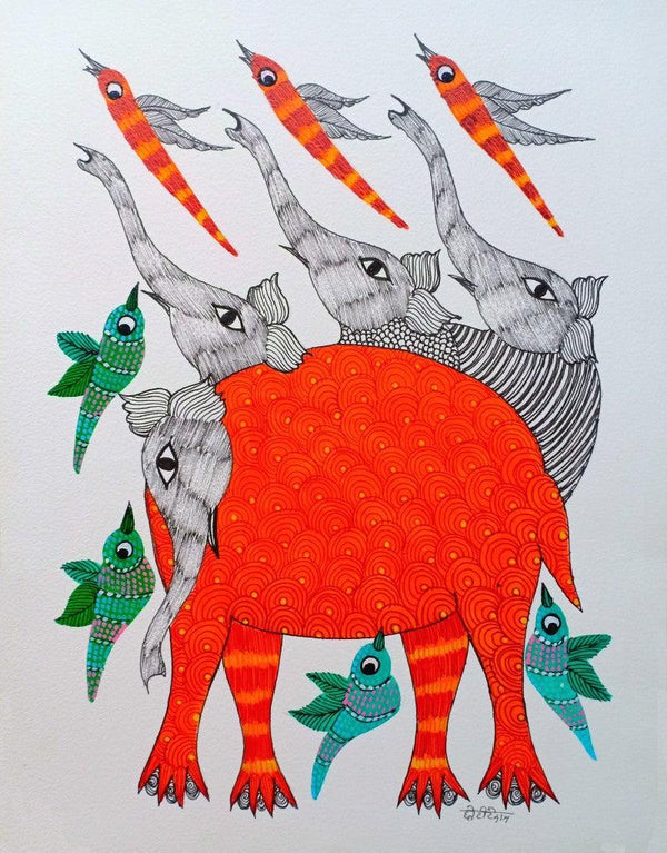 Elephant 2 Traditional Art by Choti Gond Artist | ArtZolo.com