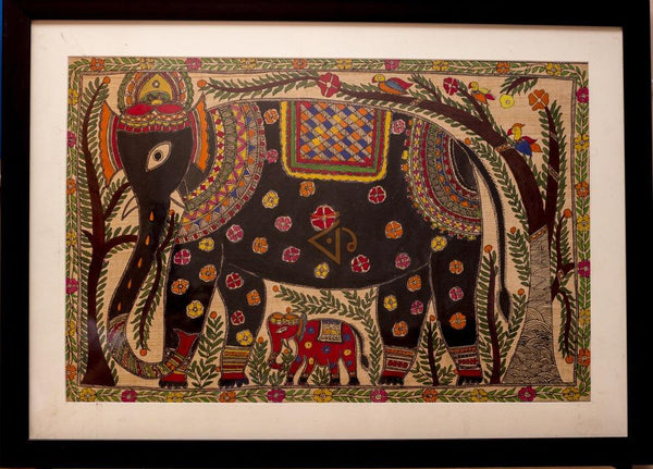 Elephant 2 Madhubani Painting Traditional Art by Kalaviti Arts | ArtZolo.com