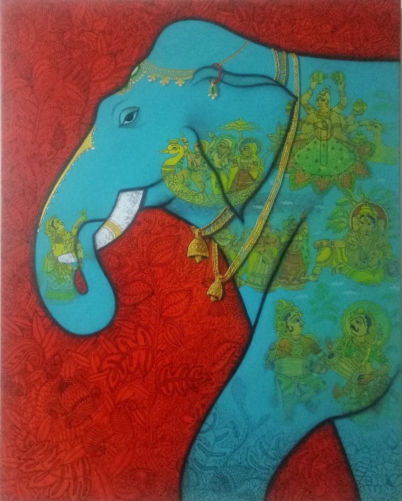Other mixed media painting titled 'Elephant', 24x30 inches, by artist Mukesh Diliprao  Hattarge on Canvas