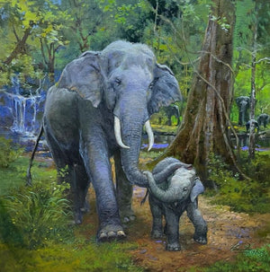 Animals oil painting titled 'Elephant', 24x24 inches, by artist Vasudeo Kamath on Canvas