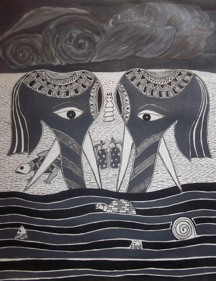 Elephant Couple Painting by Preeti Das | ArtZolo.com