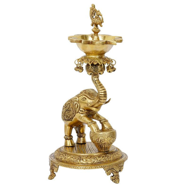 Elephant Diya Stand For 5 Wicks Handicraft by Brass Handicrafts | ArtZolo.com