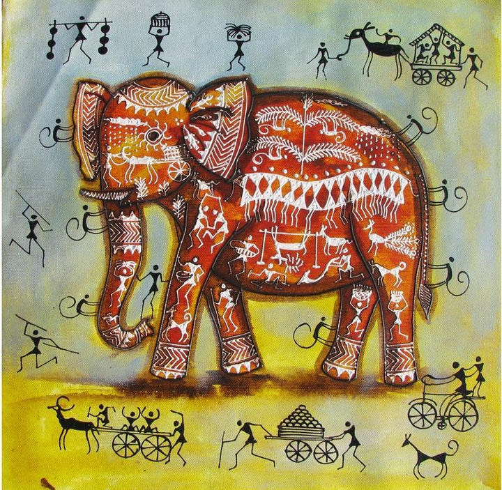 Elephant Tribal Painting I Painting by Pradeep Swain | ArtZolo.com