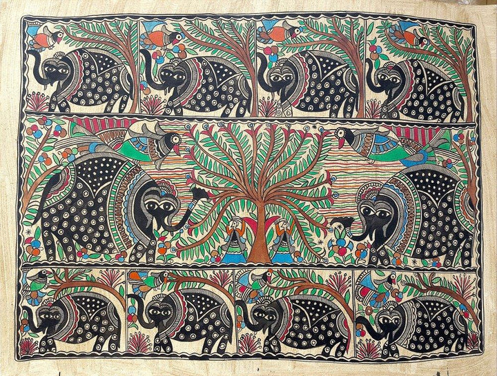 Elephants In The Jungle Traditional Art by Chano Devi | ArtZolo.com