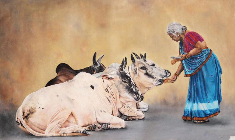 Figurative oil painting titled 'Empathy', 20x32 inches, by artist Anjana Sihag on Canvas
