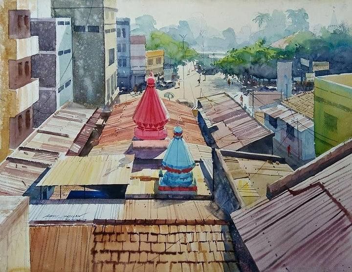 Enchanting Temple Painting by Abhijit Jadhav | ArtZolo.com