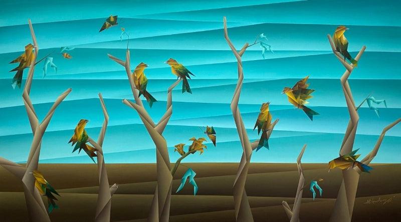 Animals acrylic painting titled 'Encouragement', 36x66 inches, by artist Nirakar Chowdhury on Canvas