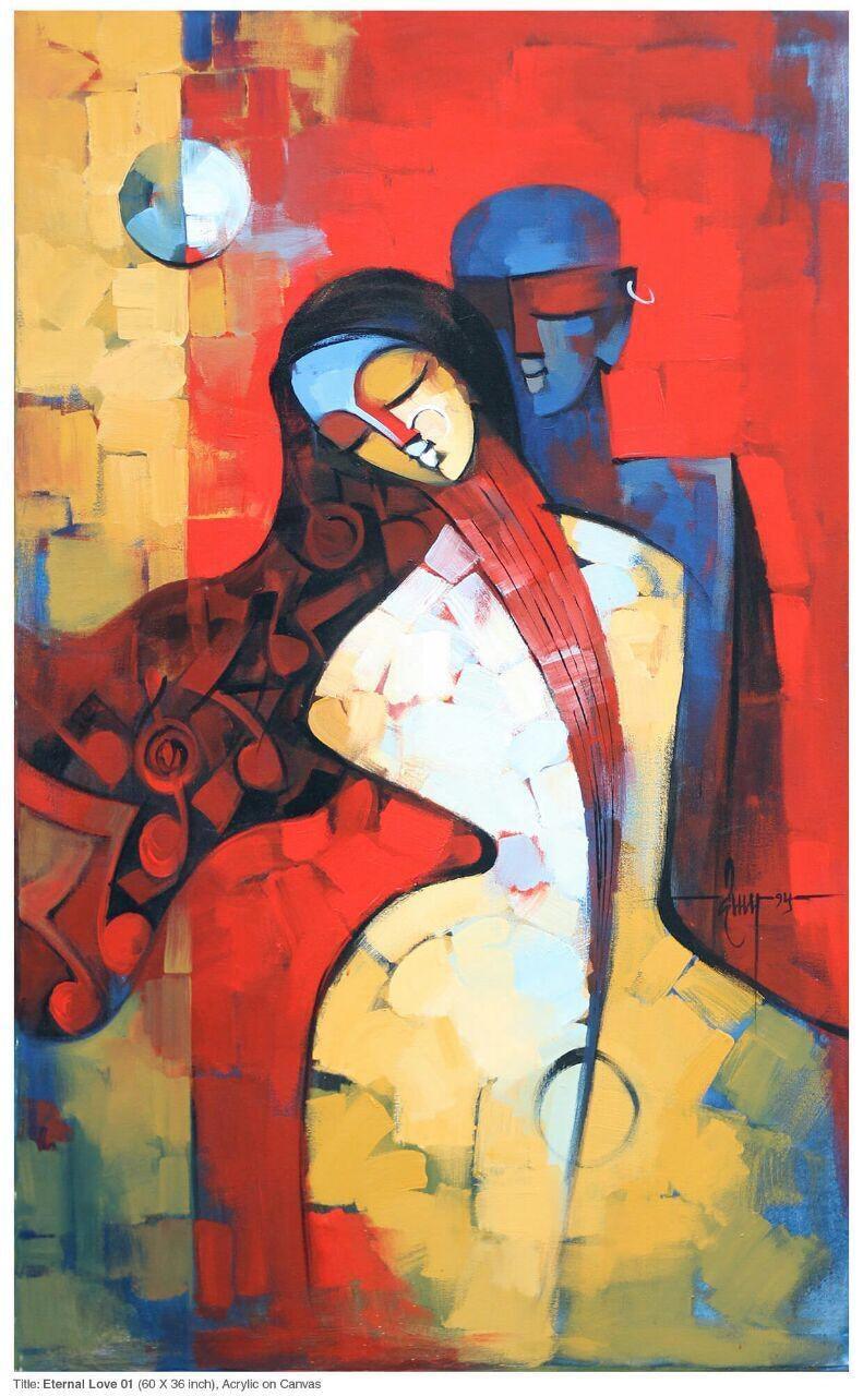 Figurative acrylic painting titled 'Eternal Love', 60x36 inches, by artist Deepa Vedpathak on Canvas